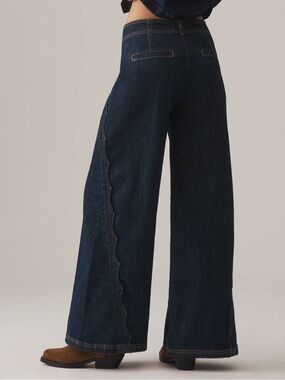 ANTHROPOLOGIE Maeve Scallop Hem Wide Leg Jeans 27P Indigo $168 Retail NWOT